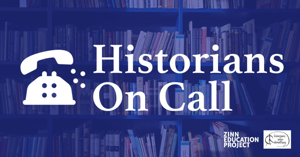Image of a phone next to text reading Historians On Call in front of a blue background